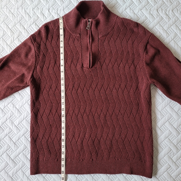Weatherproof Vintage Men's Burgundy Cable-Knit Quarter-Zip Sweater - Picture 6 of 9